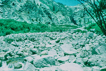 View up Lone Pine Creek over rocks scoured by spring runoff - Sequoia National Park 19 Jul 1957 View up Lone Pine Creek over rocks scoured by spring runoff - Sequoia National Park 19 Jul 1957