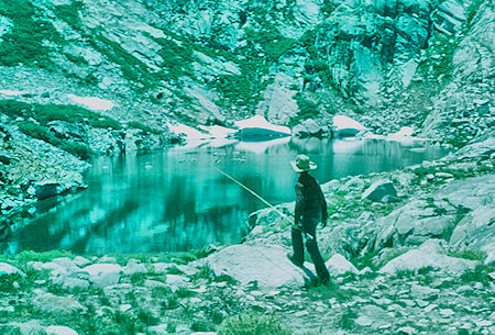 First glimpse of first lake above Hamilton Lake, unknown fellow hiker - Sequoia National Park 20 Jul 1957 First glimpse of first lake above Hamilton Lake, unknown fellow hiker - Sequoia National Park 20 Jul 1957