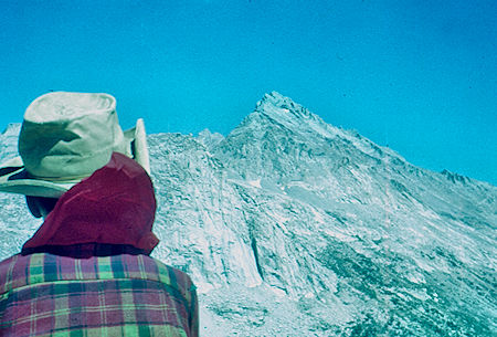 Black Kaweah Peak from Kaweah Gap, unknown fellow hiker - Sequoia National Park 20 Jul 1957 Black Kaweah Peak from Kaweah Gap, unknown fellow hiker - Sequoia National Park 20 Jul 1957