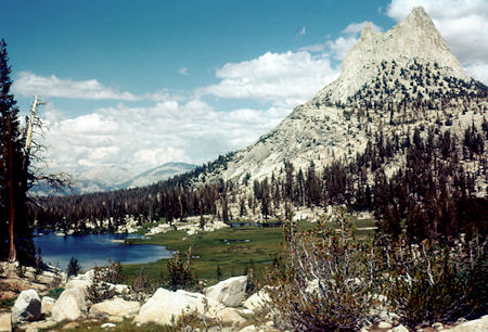 Upper Cathedral Lake, Cathedral Peak from near Cathedral Pass - John Muir Trail - Yosemite National Park - 18 Aug 1958 Upper Cathedral Lake, Cathedral Peak from near Cathedral Pass - John Muir Trail - Yosemite National Park - 18 Aug 1958