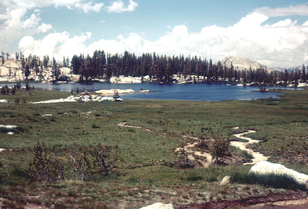 Upper Cathedral Lake at Cathedral Pass - John Muir Trail - Yosemite National Park - 18 Aug 1958 Upper Cathedral Lake at Cathedral Pass - John Muir Trail - Yosemite National Park - 18 Aug 1958