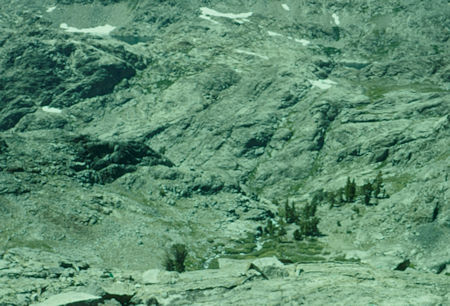 Looking down cliff on descent from Lake Catherine - Ansel Adams Wilderness - Aug 1958 Looking down cliff on descent from Lake Catherine - Ansel Adams Wilderness - Aug 1958