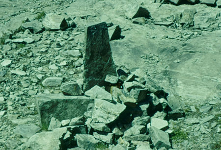 August 1955 quartz mining claim marker on route down from Lake Catherine - Ansel Adams Wilderness - Aug 1958 August 1955 quartz mining claim marker on route down from Lake Catherine - Ansel Adams Wilderness - Aug 1958