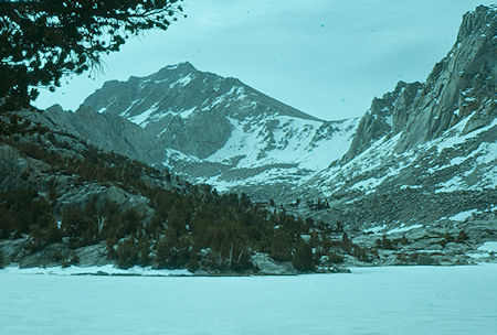Looking across frozen Kearsarge Lake to saddle (right) and University Peak (left) - Kings Canyon National Park 1960 Looking across frozen Kearsarge Lake to saddle (right) and University Peak (left) - Kings Canyon National Park 1960