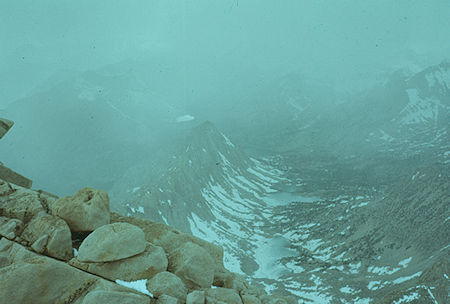 Looking back at Kearsarge Lakes from top of University Peak - Kings Canyon National Park 1960 Looking back at Kearsarge Lakes from top of University Peak - Kings Canyon National Park 1960