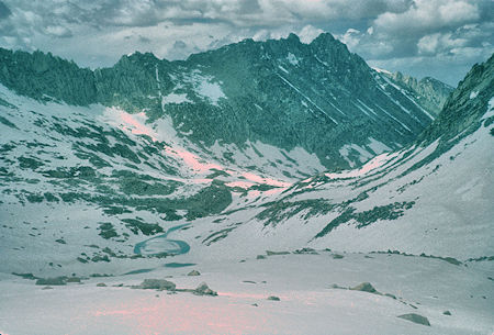Mills Lake Basin from snow slope below Mt. Abbot (east slope) Mills Lake Basin from snow slope below Mt. Abbot (east slope)