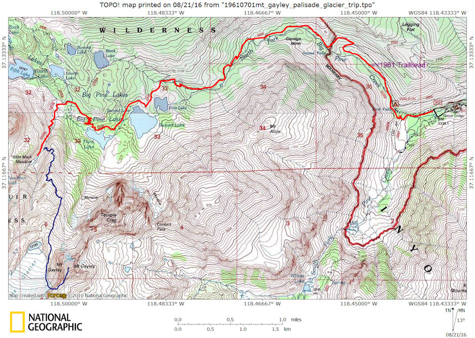 Mt. Gayley climb route map Mt. Gayley climb route map