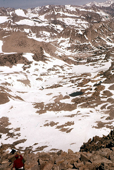 Looking down slope from Mt. Agassiz into Saddlerock Lake Basin - John Muir Wilderness 24 Jun 1962 Looking down slope from Mt. Agassiz into Saddlerock Lake Basin - John Muir Wilderness 24 Jun 1962