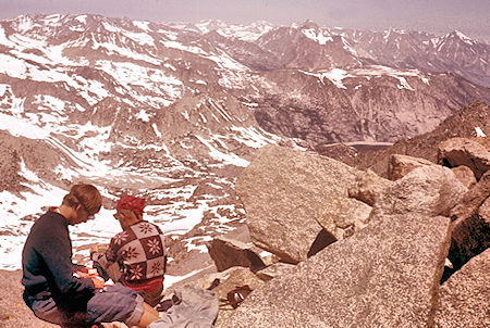 Saddlerock Lake Basin, South Lake, looking north from top of Mt. Agassiz - John Muir Wilderness 24 Jun 1962 Saddlerock Lake Basin, South Lake, looking north from top of Mt. Agassiz - John Muir Wilderness 24 Jun 1962