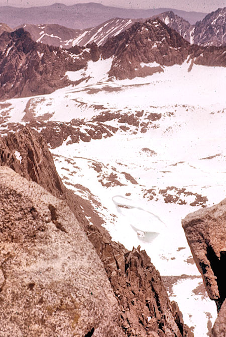 Palisade Glacier, Mt. Gayley, Temple Crag, unnamed lake from Mt. Agzssia - John Muir Wilderness 24 Jun 1962 Palisade Glacier, Mt. Gayley, Temple Crag, unnamed lake from Mt. Agzssia - John Muir Wilderness 24 Jun 1962