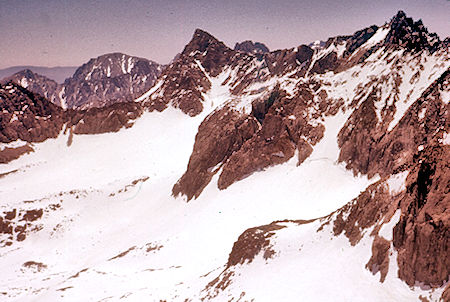 Mt. Gayley, Mt. Sill, North Palisade, Palisade Glacier from Mt. Agassiz - John Muir Wilderness 24 Jun 1962 Mt. Gayley, Mt. Sill, North Palisade, Palisade Glacier from Mt. Agassiz - John Muir Wilderness 24 Jun 1962