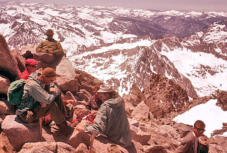 View west from Mt. Agassiz (includes John Miller from Ireland) - John Muir Wilderness 24 Jun 1962 View west from Mt. Agassiz (includes John Miller from Ireland) - John Muir Wilderness 24 Jun 1962