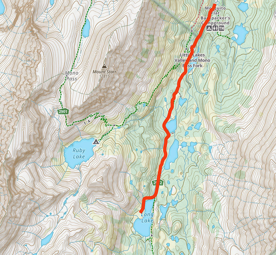 Little Lakes Valley trail to Long Lake 1966