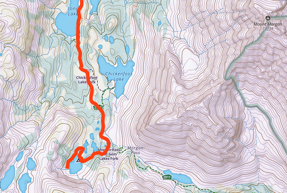 Little Lakes Valley trail beyond Long Lake to Gem Lakes 1981