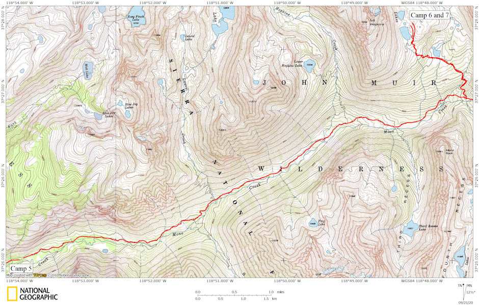 Up Mono Creek to Pioneer Basin map 1967