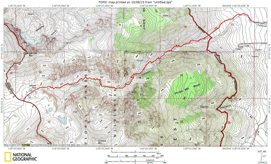 Taboose Pass Route Map