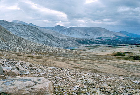 Mount Whitney (left skyline), Mt. Guyot, Wright Lake basin from Tawny Ridge - Sequoia National Park 24 Aug 1971 Mount Whitney (left skyline), Mt. Guyot, Wright Lake basin from Tawny Ridge - Sequoia National Park 24 Aug 1971