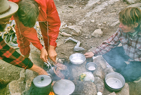 Eating steaks at Upper Rock Creek Lake campsite - Sequoia National Park 28 Aug 1971 Eating steaks at Upper Rock Creek Lake campsite - Sequoia National Park 28 Aug 1971