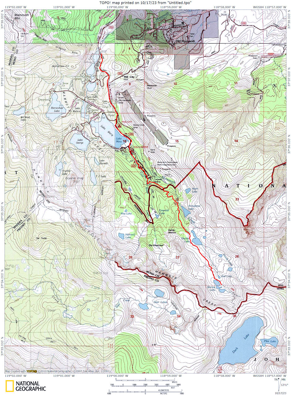 Winter snowshoe route on Duck Lake trail 1972 Winter snowshoe route on Duck Lake trail 1972