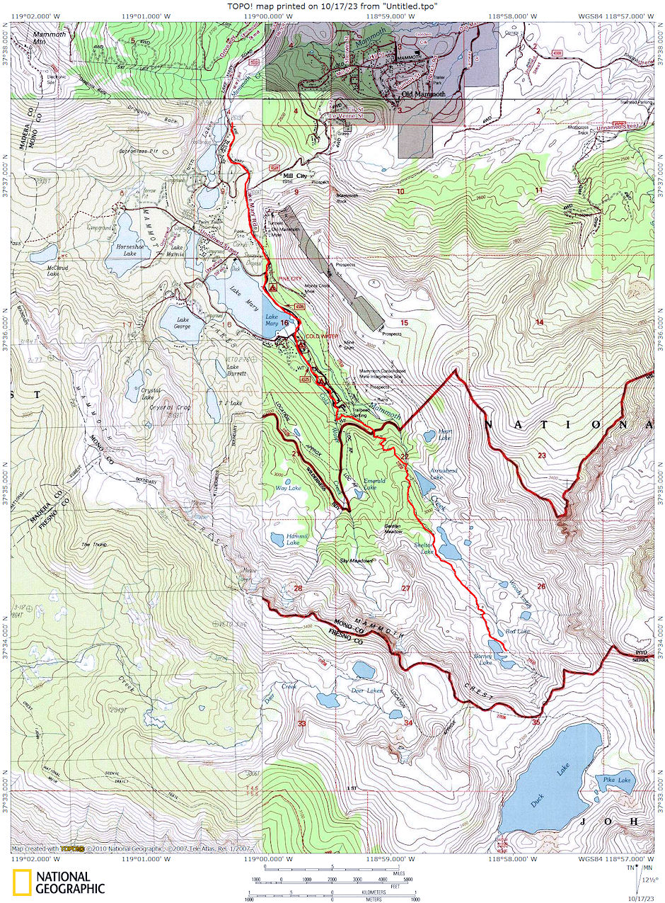 Winter snowshoe route on Duck Lake trail 1972