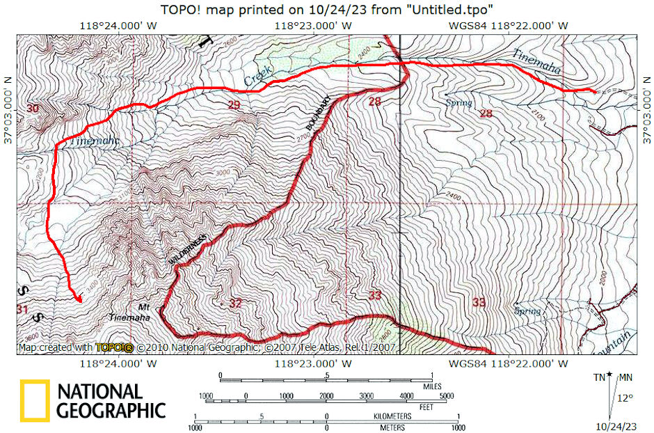 Route up Tinemaha Creek 1974 Route up Tinemaha Creek 1974