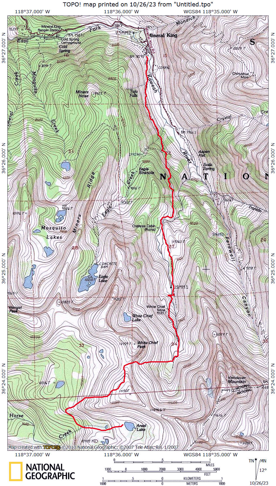 Route to Ansel Lake in Sequoia National Park 1974