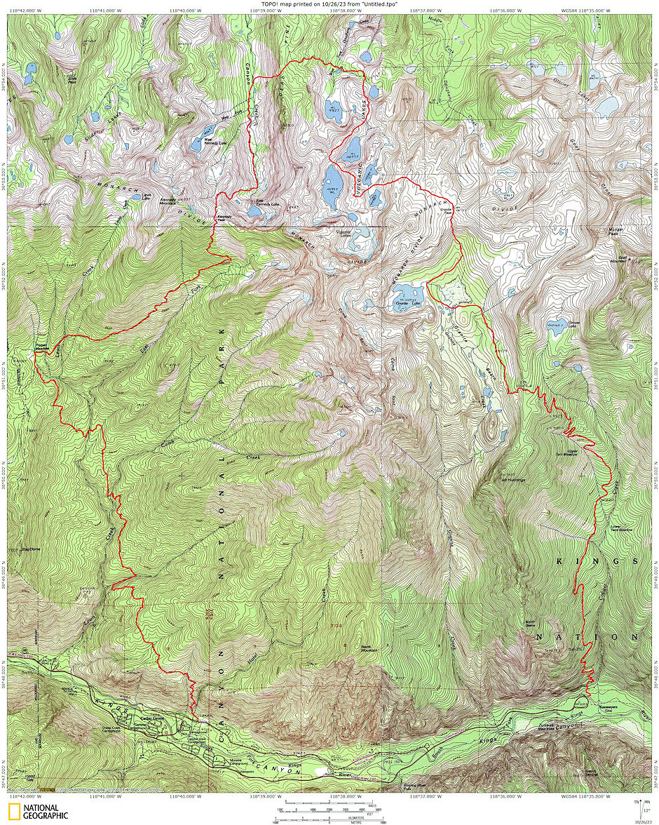 Route map for Volcanic Lakes trip in Kings Canyon National Park 1974 Route map for Volcanic Lakes trip in Kings Canyon National Park 1974