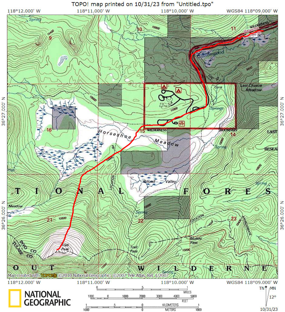 Trail Peak day hike map 1975