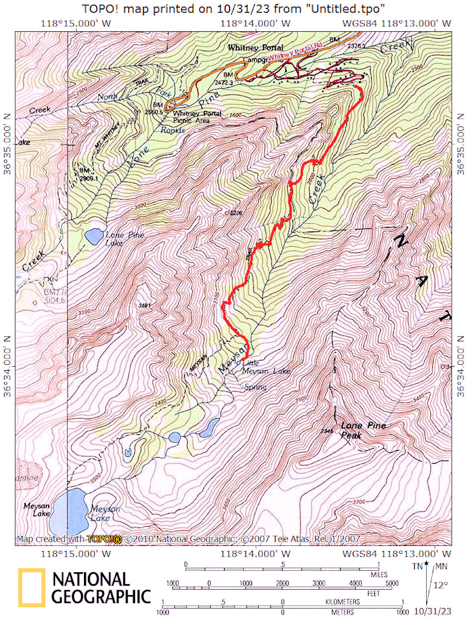 Route map to Little Meysan Lake 1975 Route map to Little Meysan Lake 1975