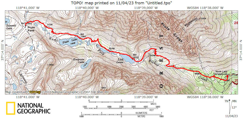 Piute Pass Trail Route 1975