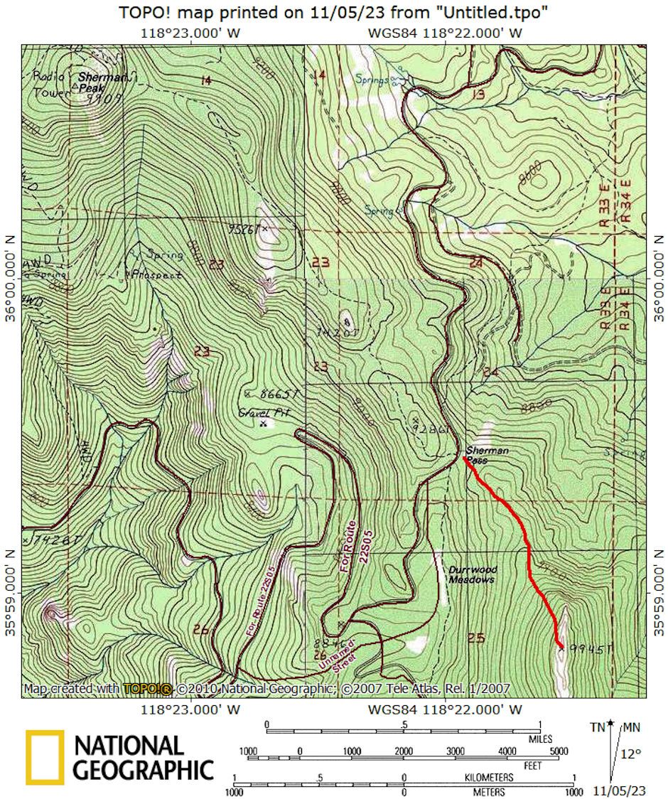 Route map to Peak 9926 from Sherman Pass 1975 Route map to Peak 9926 from Sherman Pass 1975