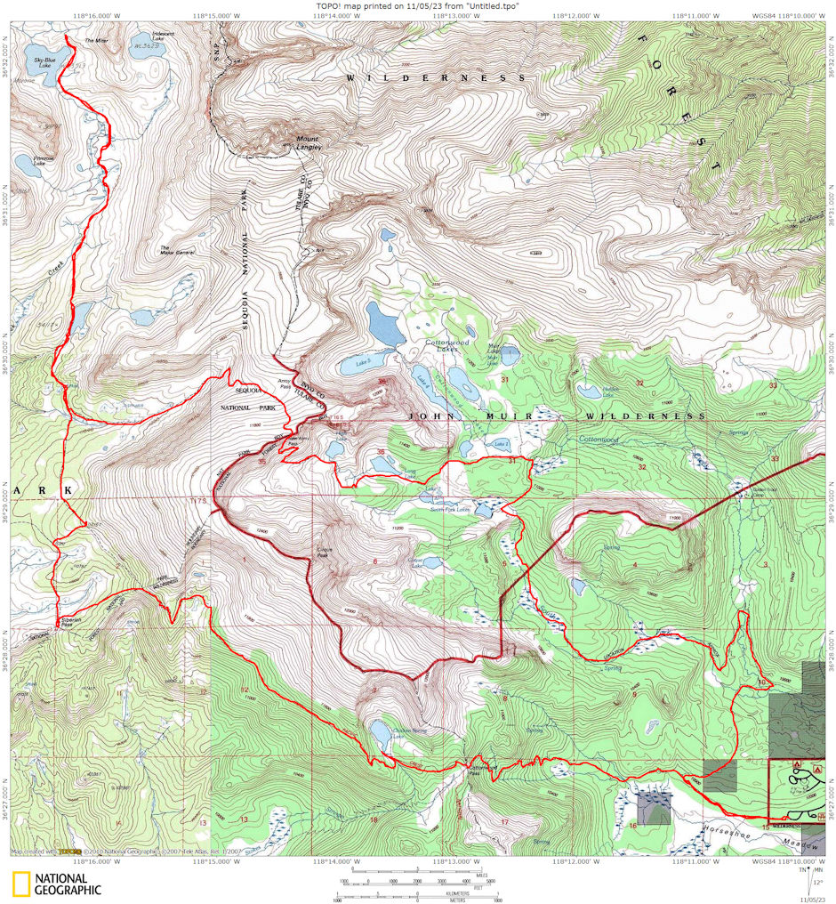 Route map for 1975 Rock Creek South trip