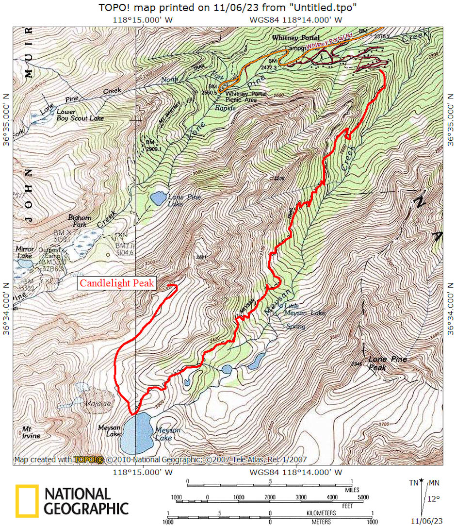 Route map to Candlelight Peak 1975 Route map to Candlelight Peak 1975