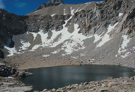 Meysan Lake - slope is route to Mt. LeConte on skyline - Jul 1975 Meysan Lake - slope is route to Mt. LeConte on skyline - Jul 1975