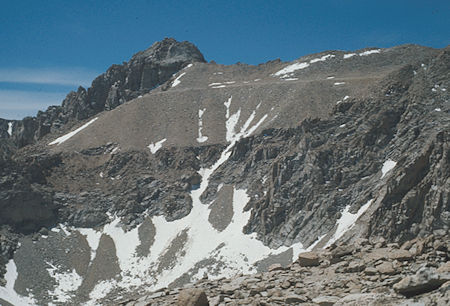 Mt. LeConte and route above Meysan Lake to climb - Jul 1975