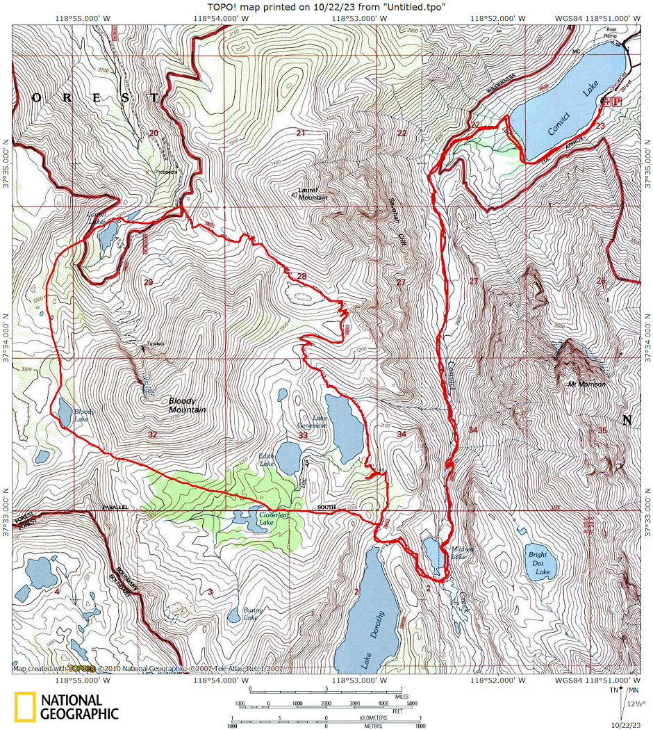 Route for second Convict Creek backpack 1975 Route for second Convict Creek backpack 1975