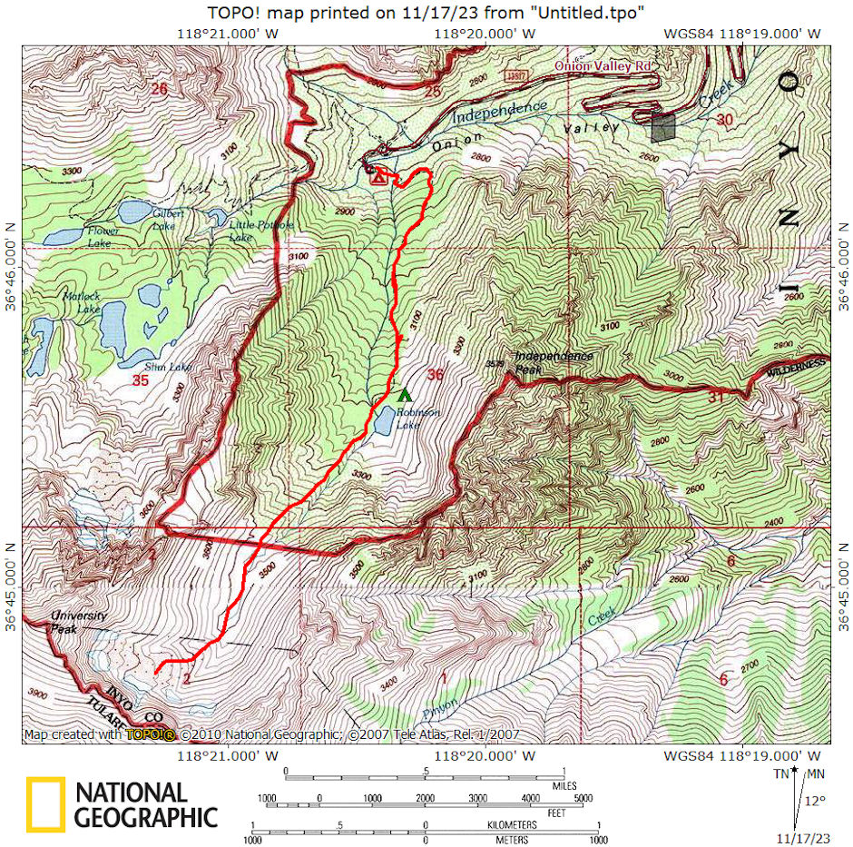 Route map to Robinson Lake and explored area 1976