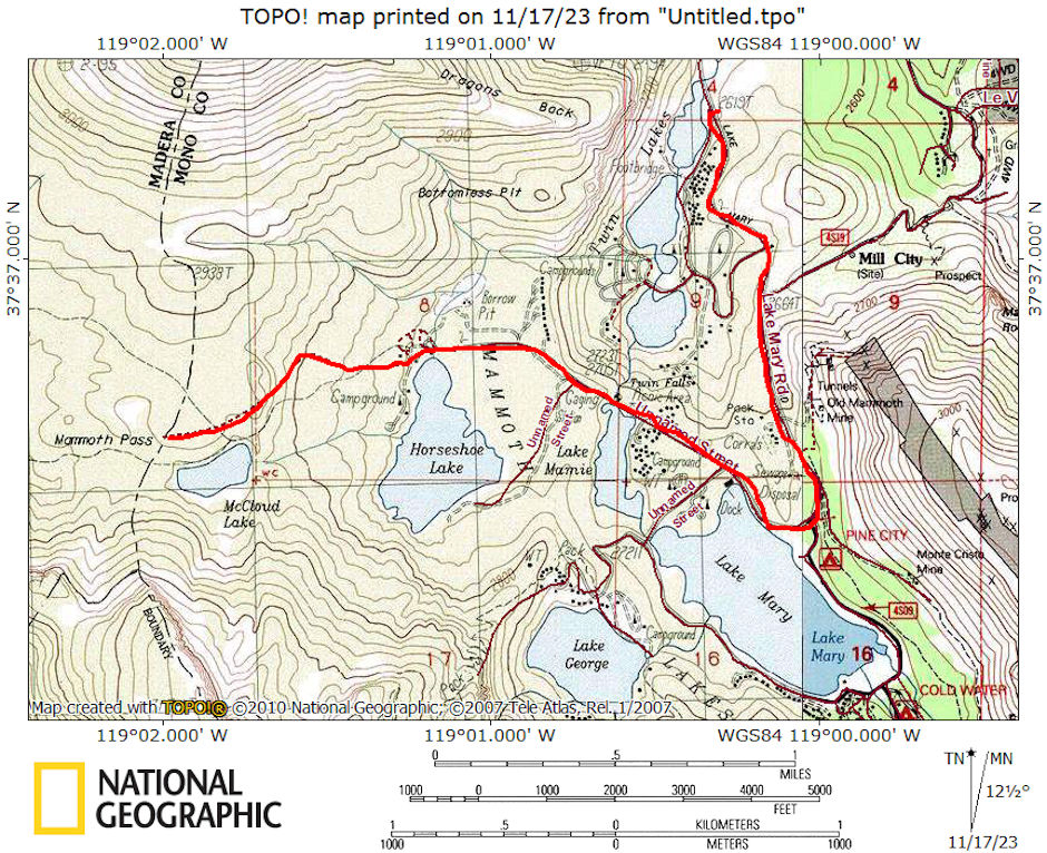 Route map to Mammoth Pass 1976 Route map to Mammoth Pass 1976