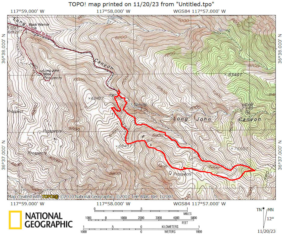 Long John Canyon estimated route 1976 Long John Canyon estimated route 1976