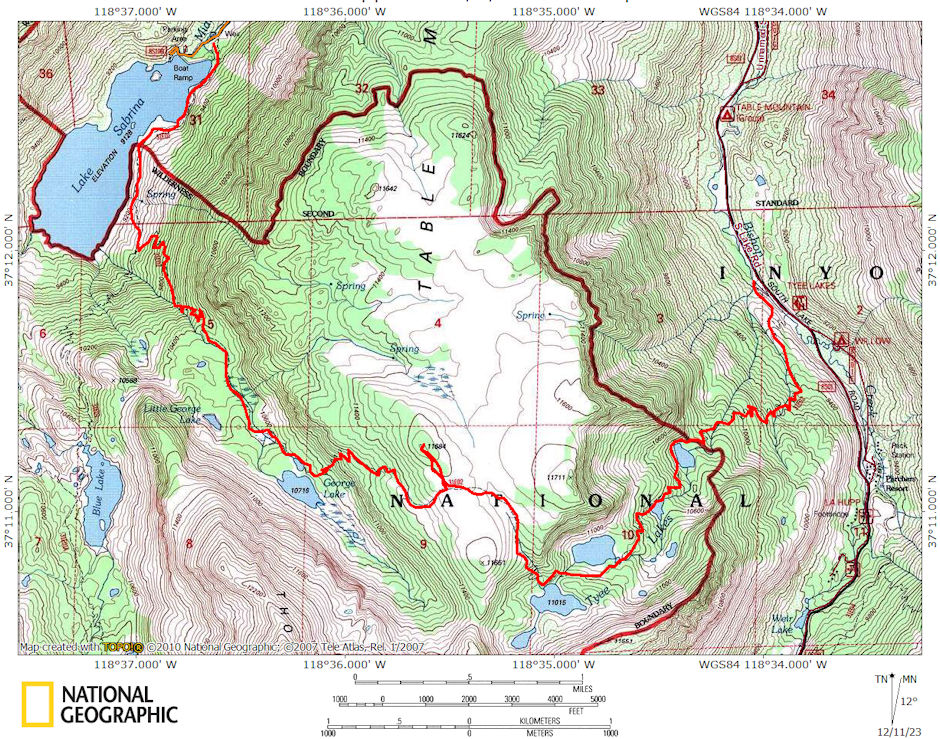 Tyee Lake to Table Mountain to Lake Sabrina route 1977 Tyee Lake to Table Mountain to Lake Sabrina route 1977