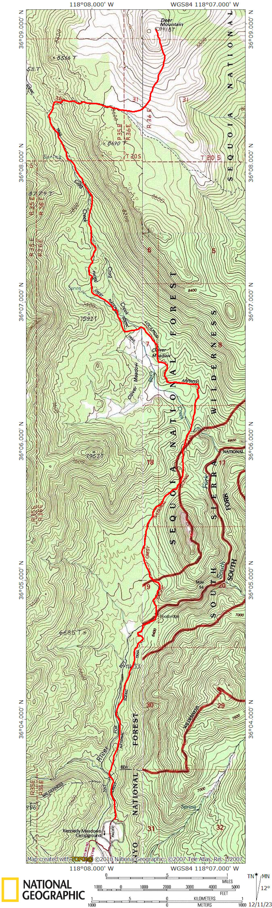 Deer Mountain route from Kennedy Meadows 1977 Deer Mountain route from Kennedy Meadows 1977