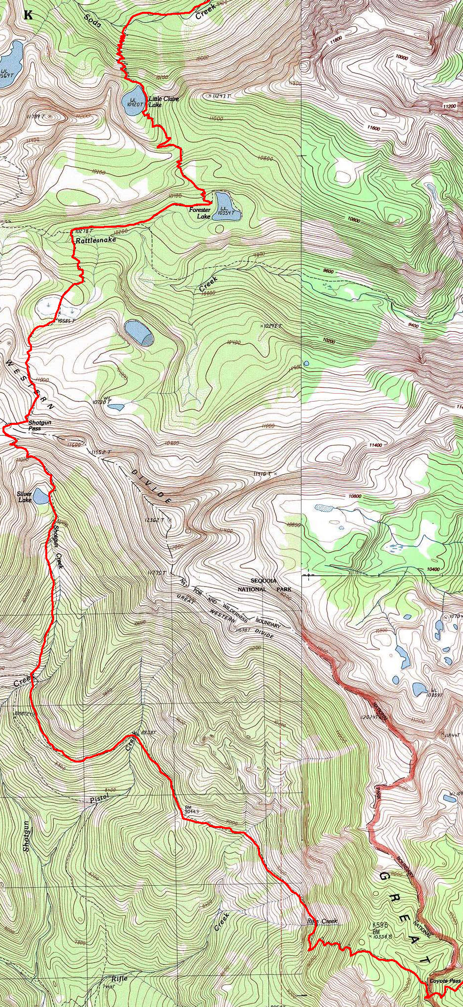 Day seven, eight and nine on 1978 Kern Area Deck Trek (traveling from lower left to upper right)