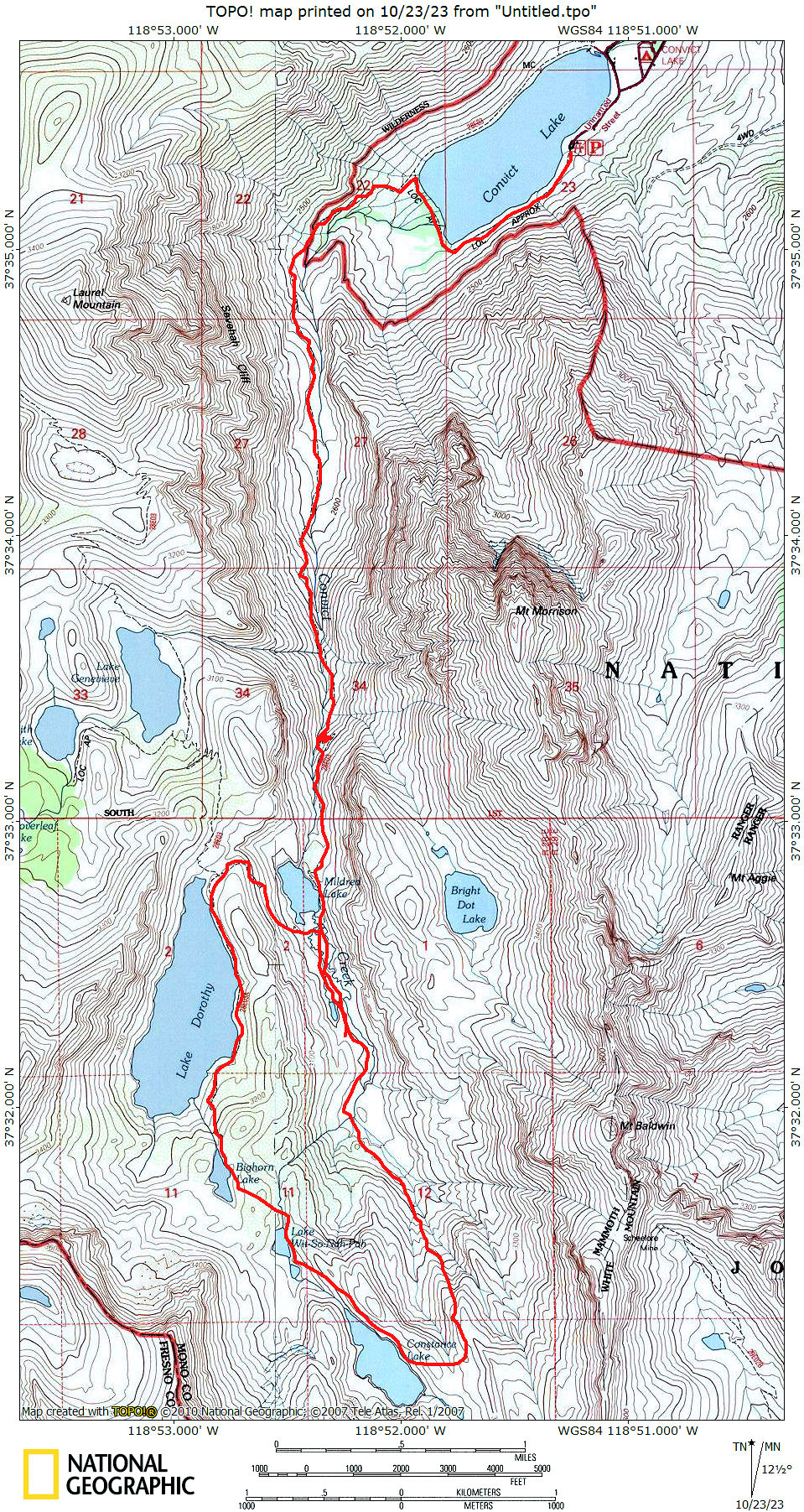 Route for fifth Convict Creek backpack 1980 Route for fifth Convict Creek backpack 1980