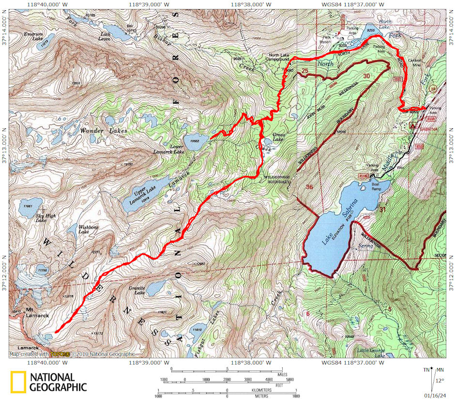 North Lake and Green Lake and Lamarck Col route 1980 North Lake and Green Lake and Lamarck Col route 1980