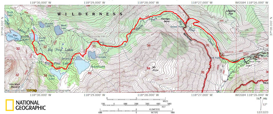 Big Pine Creek to ridge above Fifth Lake 1981