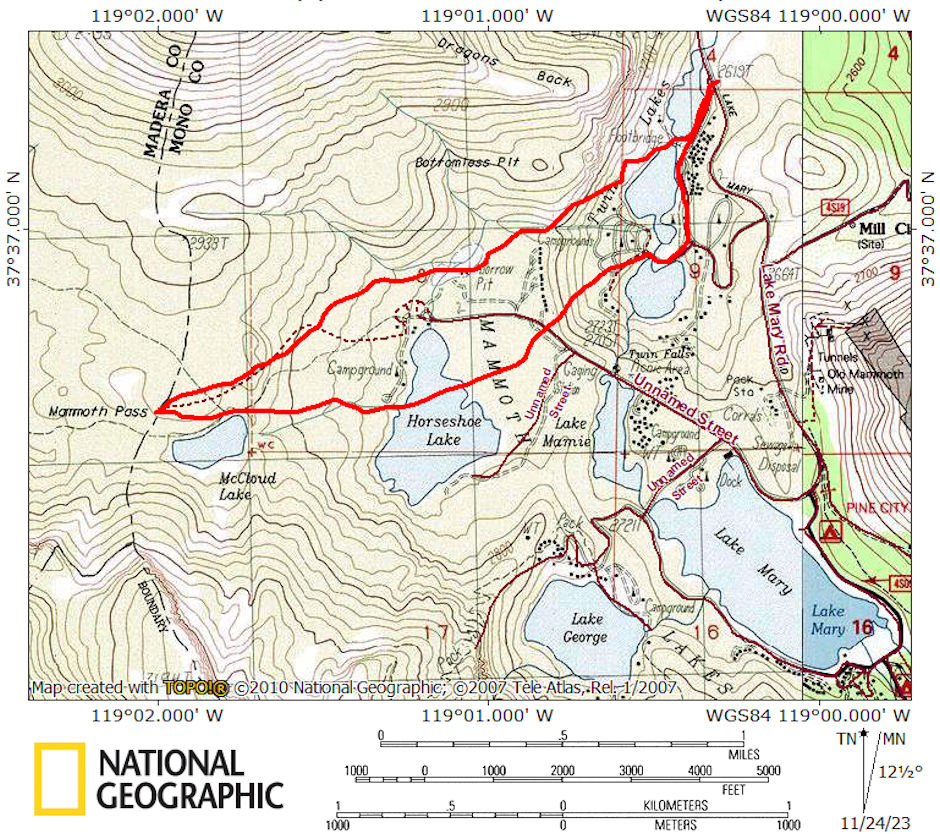 Tamarack Lodge to Mammoth Pass ski tour 1982