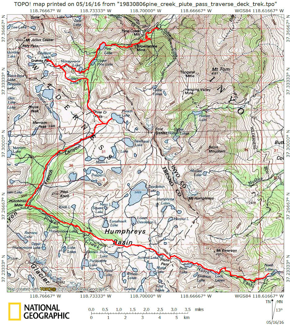 Pine Creek-Piute Pass Traverse Deck Trek Map Pine Creek-Piute Pass Traverse Deck Trek Map