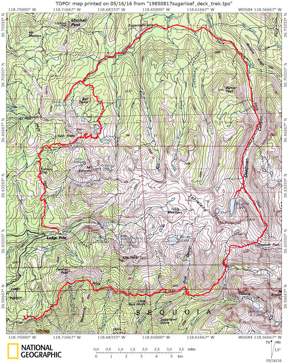 Sugarloav - Elizabeth Lake Deck Trek in Yosemite National Park map Sugarloav - Elizabeth Lake Deck Trek in Yosemite National Park map