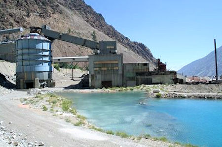Pine Creek Mine Ore Bin and Mill Building by Pond
