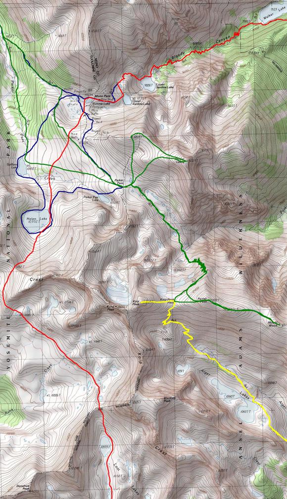 Parker Pass area trip routes map